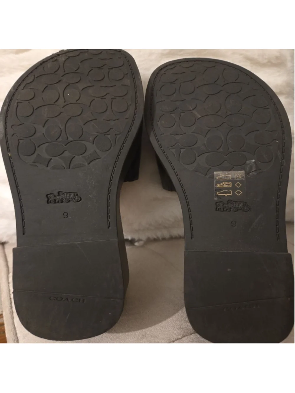 Women's Coach Eloise Black Gold Platform Slide Sandals Size 9